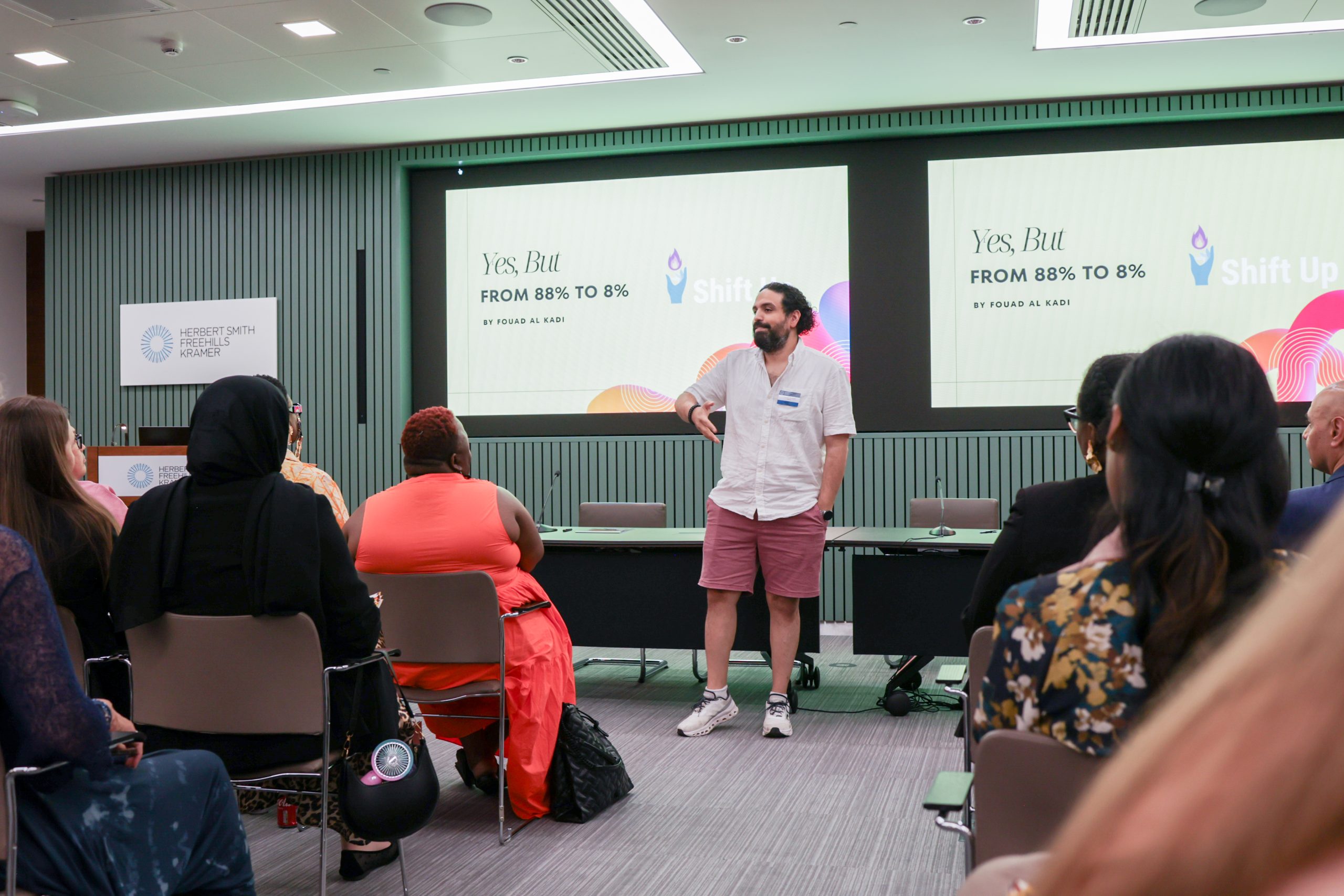 «Нічого про нас без нас»: як Refugee Changemakers Forum змінює підхід до лідерства людей із досвідом вимушеного переселення 8 Фуад Аль Каді під час ключового виступу про лідерство людей із досвідом вимушеного переселення.